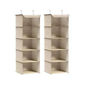 Rootz 2 Pack Hanging Organizer - Closet Organizer - Storage Solution - Non-Woven Fabric - Bamboo Inserts - Metal Frame - Sand Beige - 30cm x 30cm x 90cm