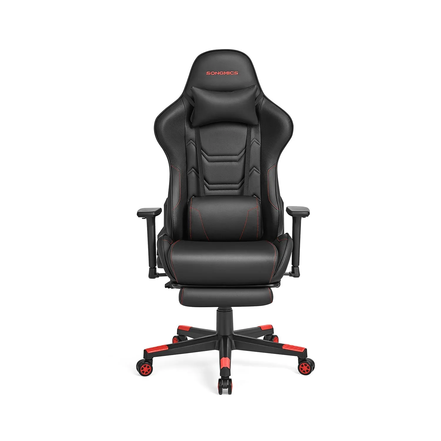 Rootz Ergonomic Office Chair with Armrests - Desk Chair - Lumbar Support - Black/Red - 65cm x 57cm x 89cm