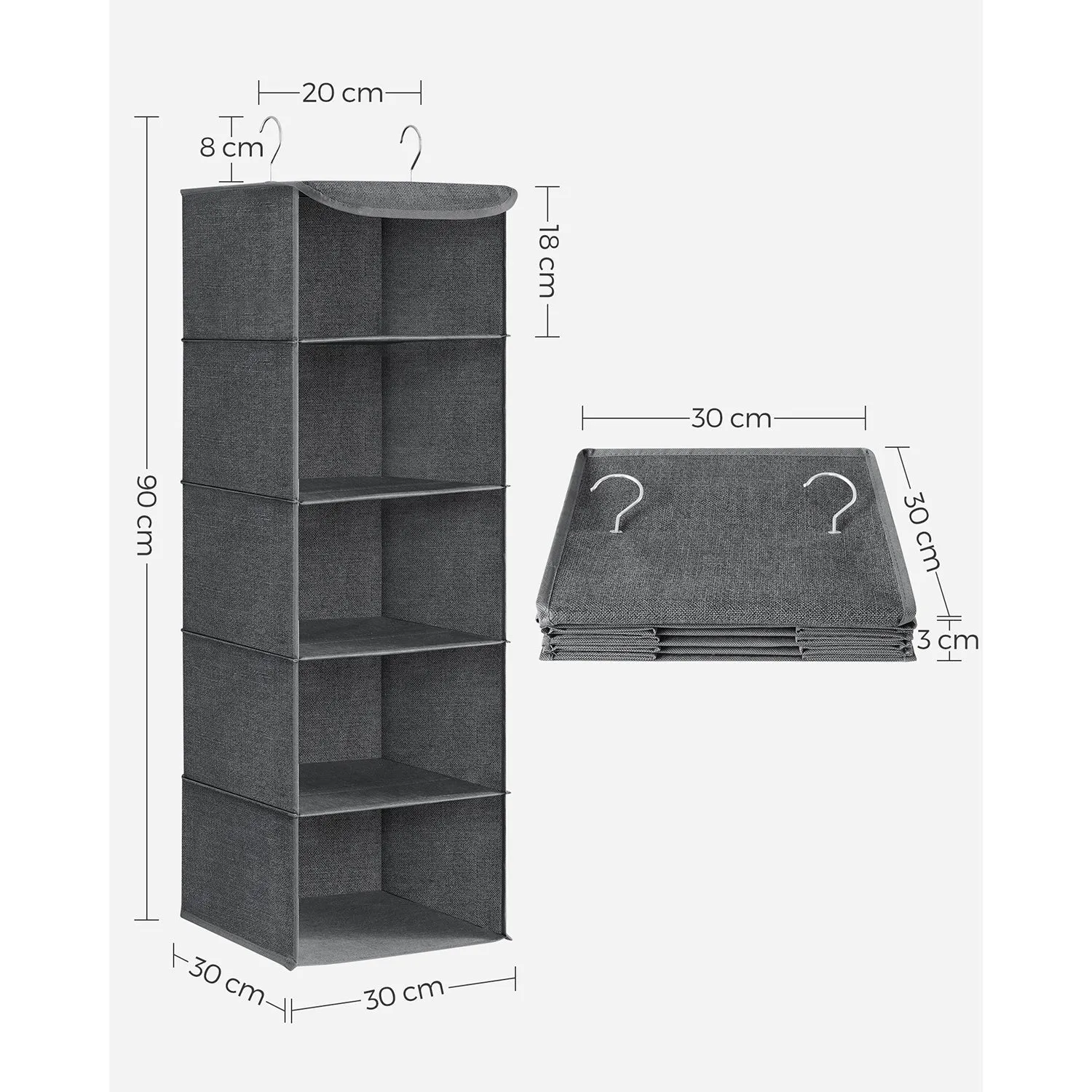 Rootz Hanging Organizer Set - Closet Organizers - Storage Bins - Durable Material - 30cm x 30cm x 90cm