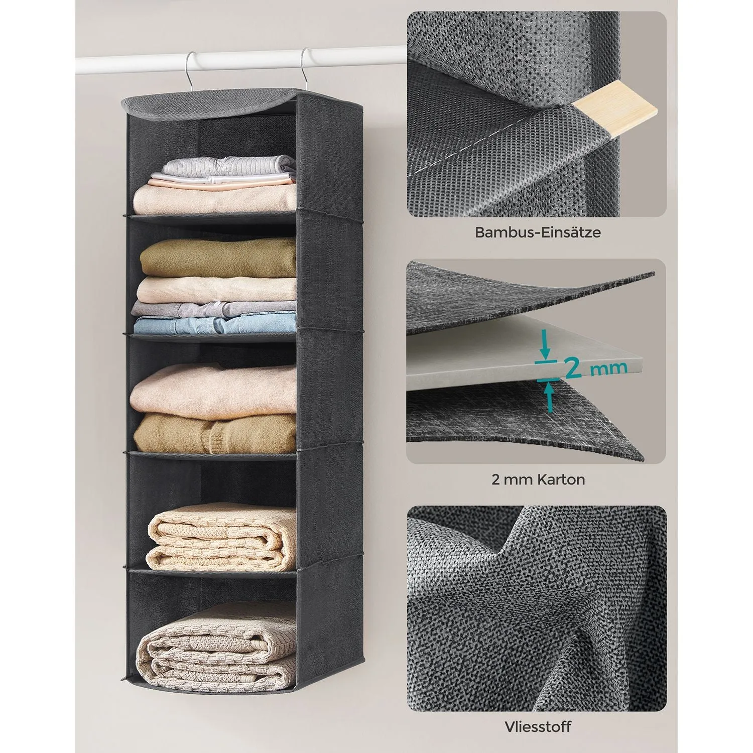 Rootz Hanging Organizer Set - Closet Organizers - Storage Bins - Durable Material - 30cm x 30cm x 90cm