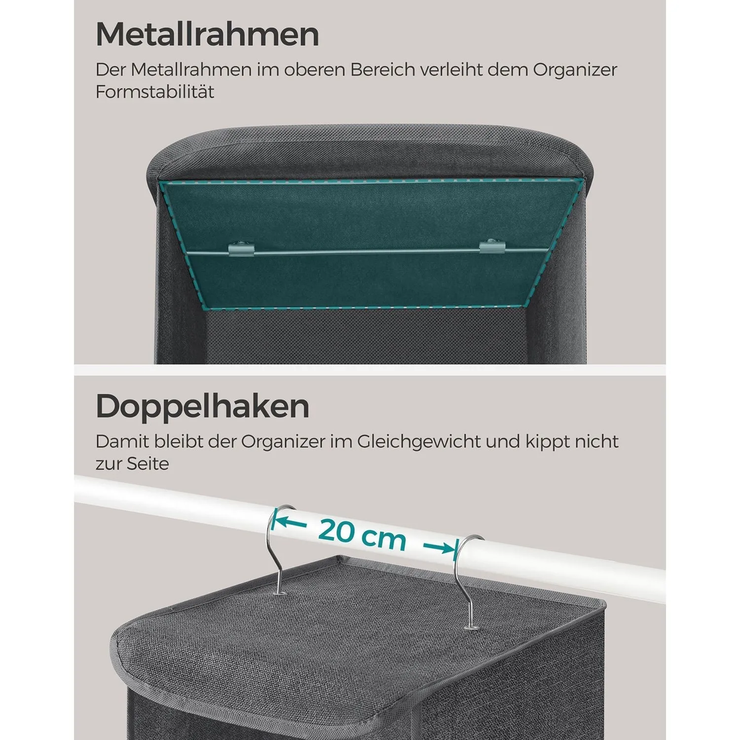 Rootz Hanging Organizer Set - Closet Organizers - Storage Bins - Durable Material - 30cm x 30cm x 90cm