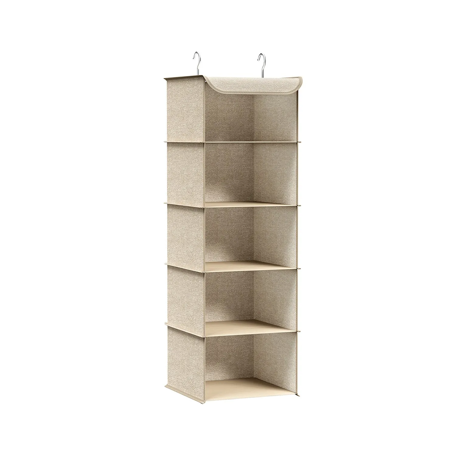 Rootz Hanging Organizer - Storage Rack - Closet Organizer - Sand Beige - Non-Woven Fabric - Bamboo Inserts - Metal Frame - Lightweight - Space-Saving - Easy Assembly - 30cm x 30cm x 90cm