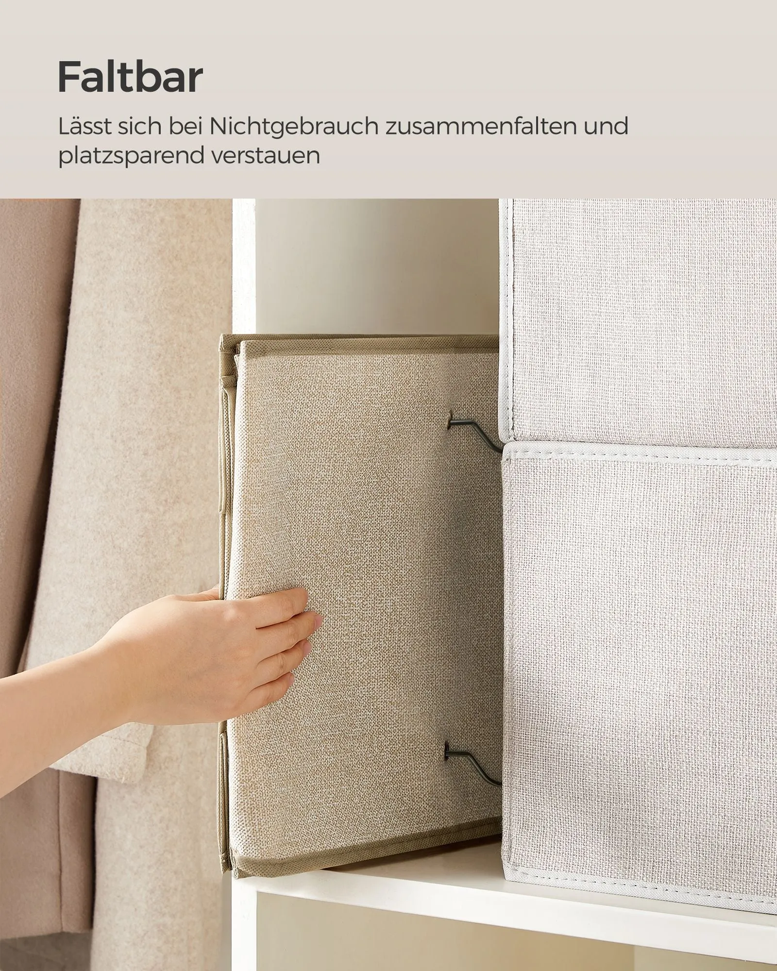 Rootz Hanging Organizer - Storage Rack - Closet Organizer - Sand Beige - Non-Woven Fabric - Bamboo Inserts - Metal Frame - Lightweight - Space-Saving - Easy Assembly - 30cm x 30cm x 90cm