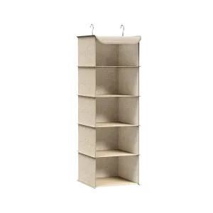 Rootz Hanging Organizer - Storage Rack - Closet Organizer - Sand Beige - Non-Woven Fabric - Bamboo Inserts - Metal Frame - Lightweight - Space-Saving - Easy Assembly - 30cm x 30cm x 90cm