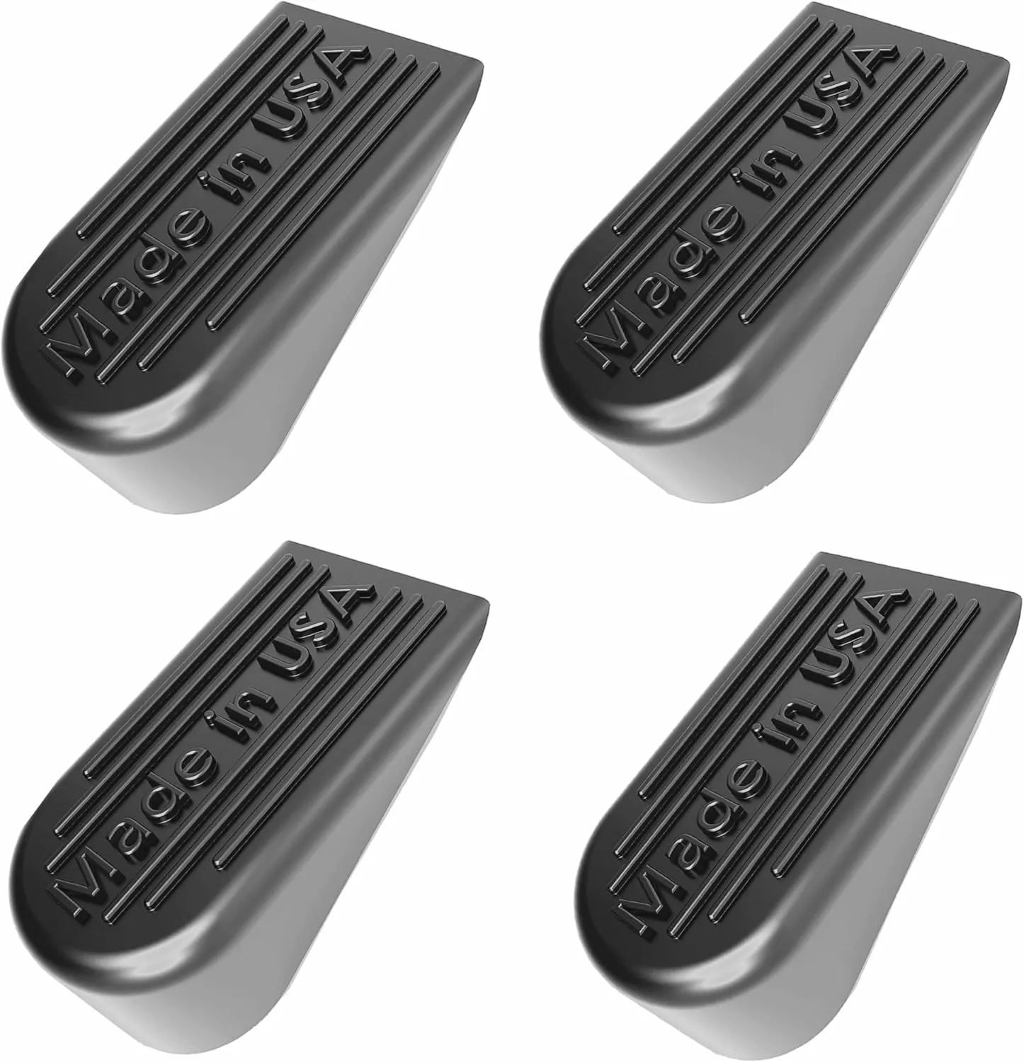 Rubber Door Stoppers for Bottom of Door Made in USA - Door Stop Wedge for Carpet, Tile, Concrete Floor, Heavy Duty for Commercial & Home - 2.1 x 1.3 x 4.3 Inches - Black, 4 Pack