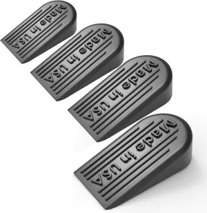 Rubber Door Stoppers for Bottom of Door Made in USA - Door Stop Wedge for Carpet, Tile, Concrete Floor, Heavy Duty for Commercial & Home - 2.1 x 1.3 x 4.3 Inches - Black, 4 Pack