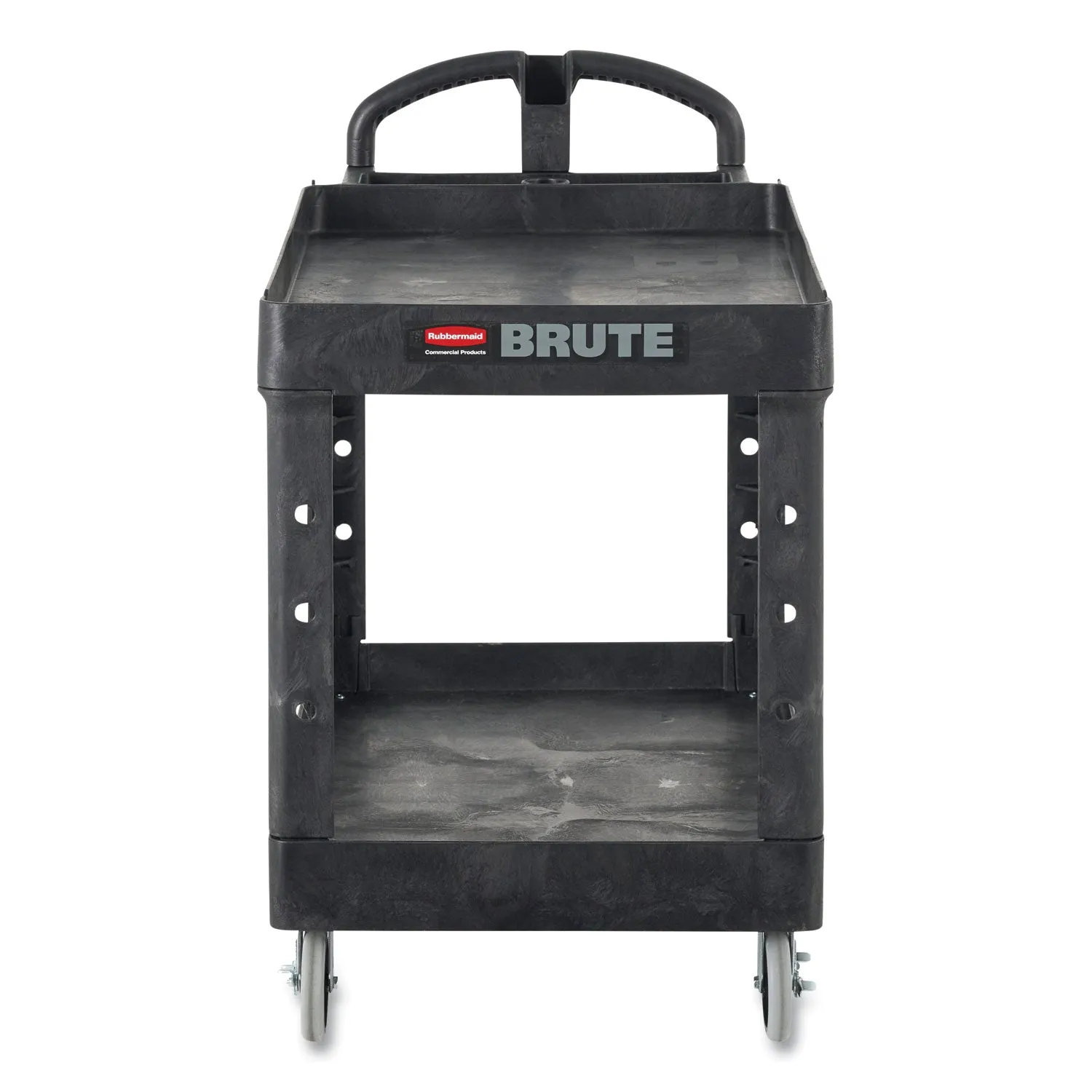 Rubbermaid® Commercial BRUTE Heavy-Duty Utility Cart with Lipped Shelves, Plastic, 2 Shelves, 750 lb Capacity, 26" x 55" x 33.25", Black