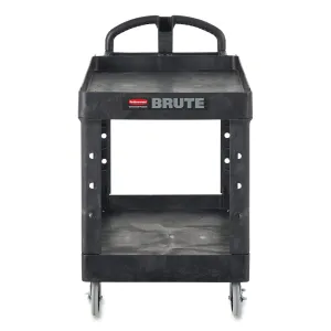 Rubbermaid® Commercial BRUTE Heavy-Duty Utility Cart with Lipped Shelves, Plastic, 2 Shelves, 750 lb Capacity, 26" x 55" x 33.25", Black
