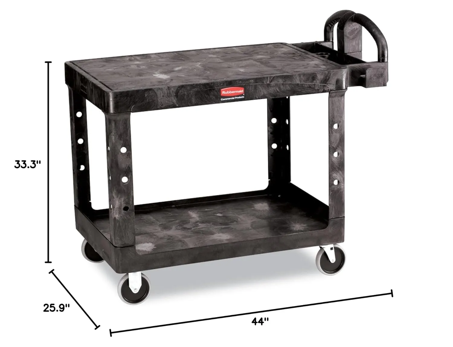 Rubbermaid Commercial Products 2-Shelf Utility/Service Cart, Medium, Flat Shelves, Ergonomic Handle, 500 lbs. Capacity, Ideal for Warehouse/Garage/Cleaning/Manufacturing