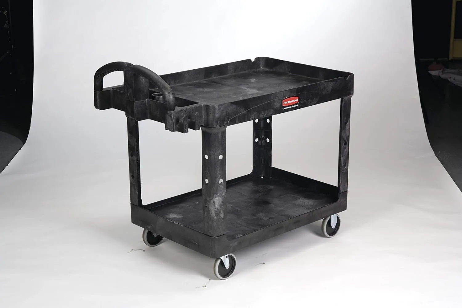 Rubbermaid Commercial Products 2-Shelf Utility/Service Cart, Medium, Flat Shelves, Ergonomic Handle, 500 lbs. Capacity, Ideal for Warehouse/Garage/Cleaning/Manufacturing