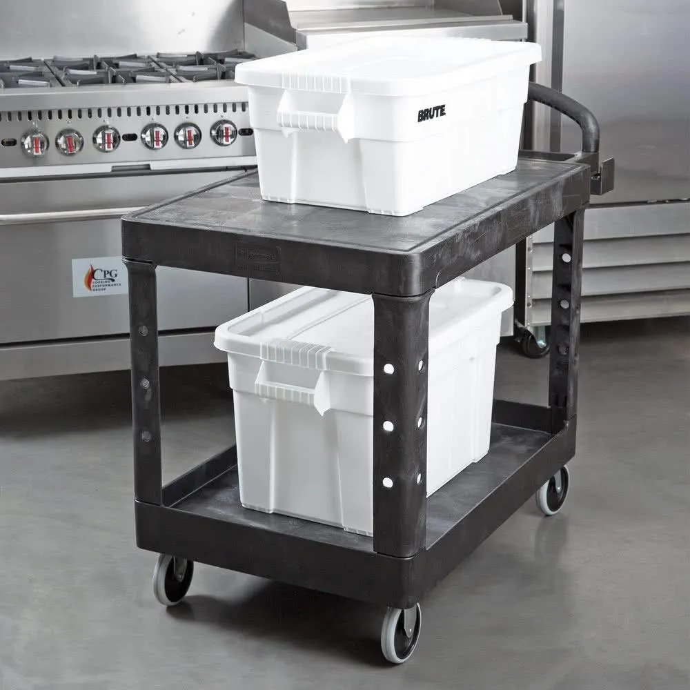 Rubbermaid Commercial Products 2-Shelf Utility/Service Cart, Medium, Flat Shelves, Ergonomic Handle, 500 lbs. Capacity, Ideal for Warehouse/Garage/Cleaning/Manufacturing