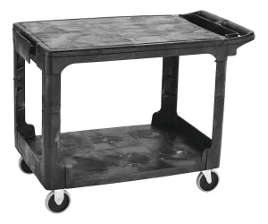 Rubbermaid Commercial Products 2-Shelf Utility/Service Cart Medium Flat Shelves Storage Handle 500 lbs. Capacity for Warehouse/Garage/Cleaning/Manufacturing