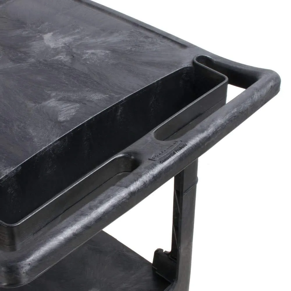 Rubbermaid Commercial Products 2-Shelf Utility/Service Cart Medium Flat Shelves Storage Handle 500 lbs. Capacity for Warehouse/Garage/Cleaning/Manufacturing