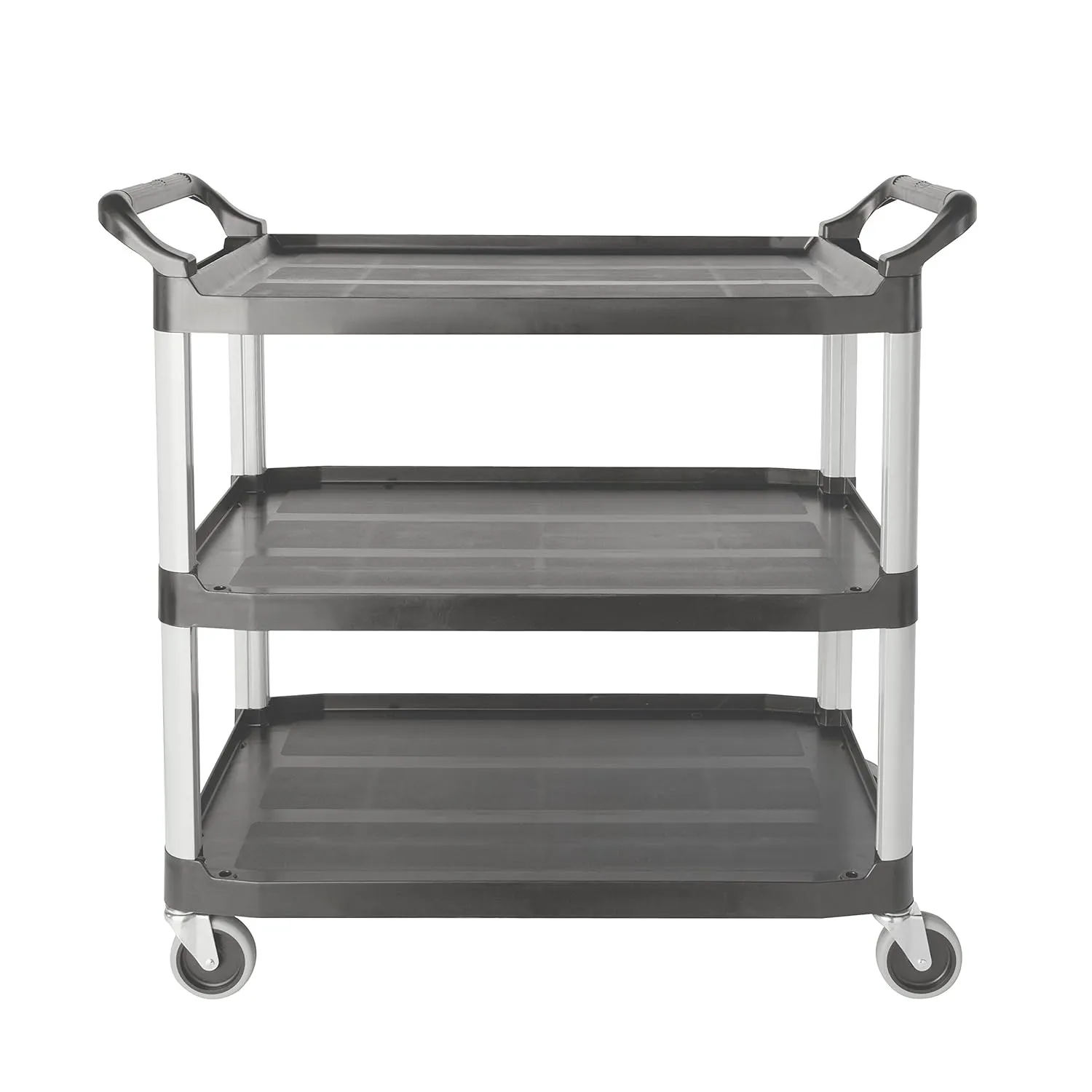 Rubbermaid Commercial Products Heavy Duty 3-Shelf Rolling Service/Utility/Push Cart, 300 lbs. Capacity, Gray, for Foodservice/Restaurant/Cleaning (FG409100GRAY)
