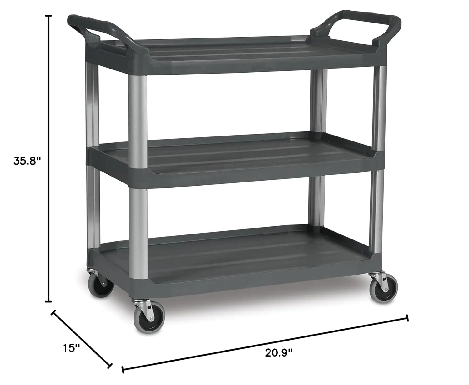 Rubbermaid Commercial Products Heavy Duty 3-Shelf Rolling Service/Utility/Push Cart, 300 lbs. Capacity, Gray, for Foodservice/Restaurant/Cleaning (FG409100GRAY)