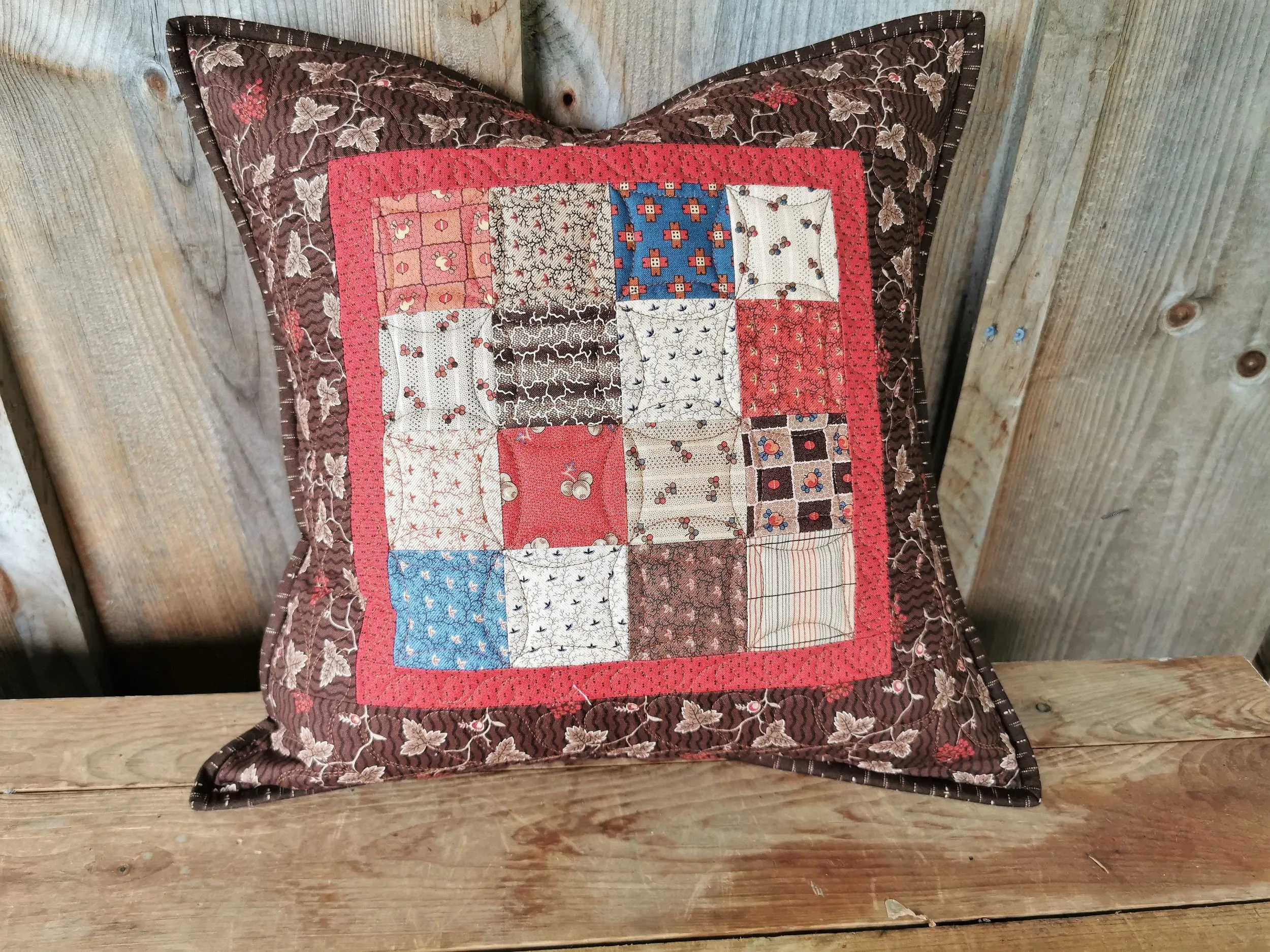 Rustic Civil War Patchwork Pillow, 16 inch square