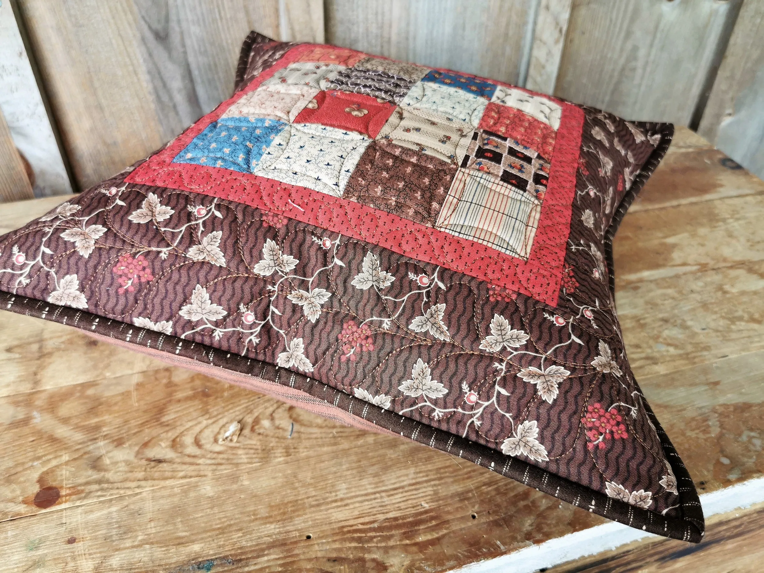 Rustic Civil War Patchwork Pillow, 16 inch square