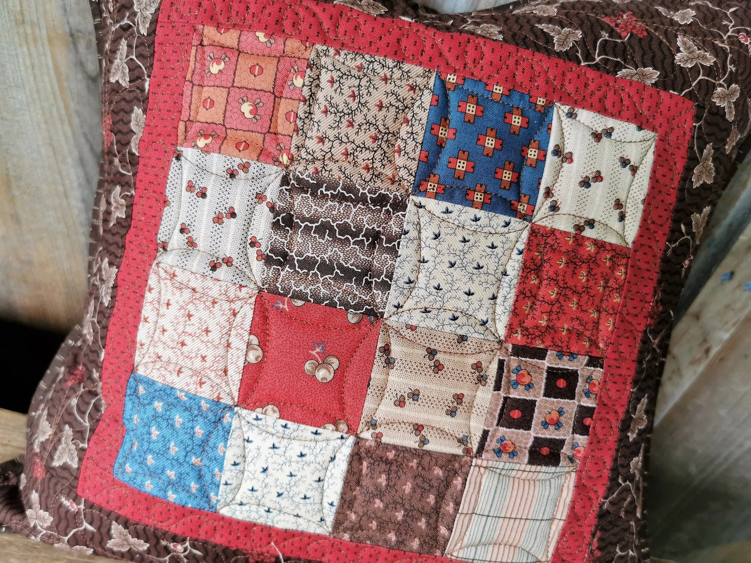 Rustic Civil War Patchwork Pillow, 16 inch square