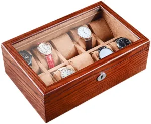 RUVOO Watch Case Watch Roll Watch Winder 10 Slots Watch Storage Box Wooden Watch Box Jewelry Bracelet With Lock Display Mechanical Watch Box Watch Box Watch Organizer