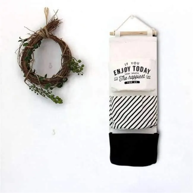 Rynx | 60*20cm Cotton Letters Printed Hanging Organizer for Cosmetic Items Foldable Storage Bag Home Storage & Organization