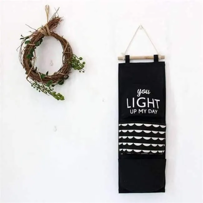 Rynx | 60*20cm Cotton Letters Printed Hanging Organizer for Cosmetic Items Foldable Storage Bag Home Storage & Organization