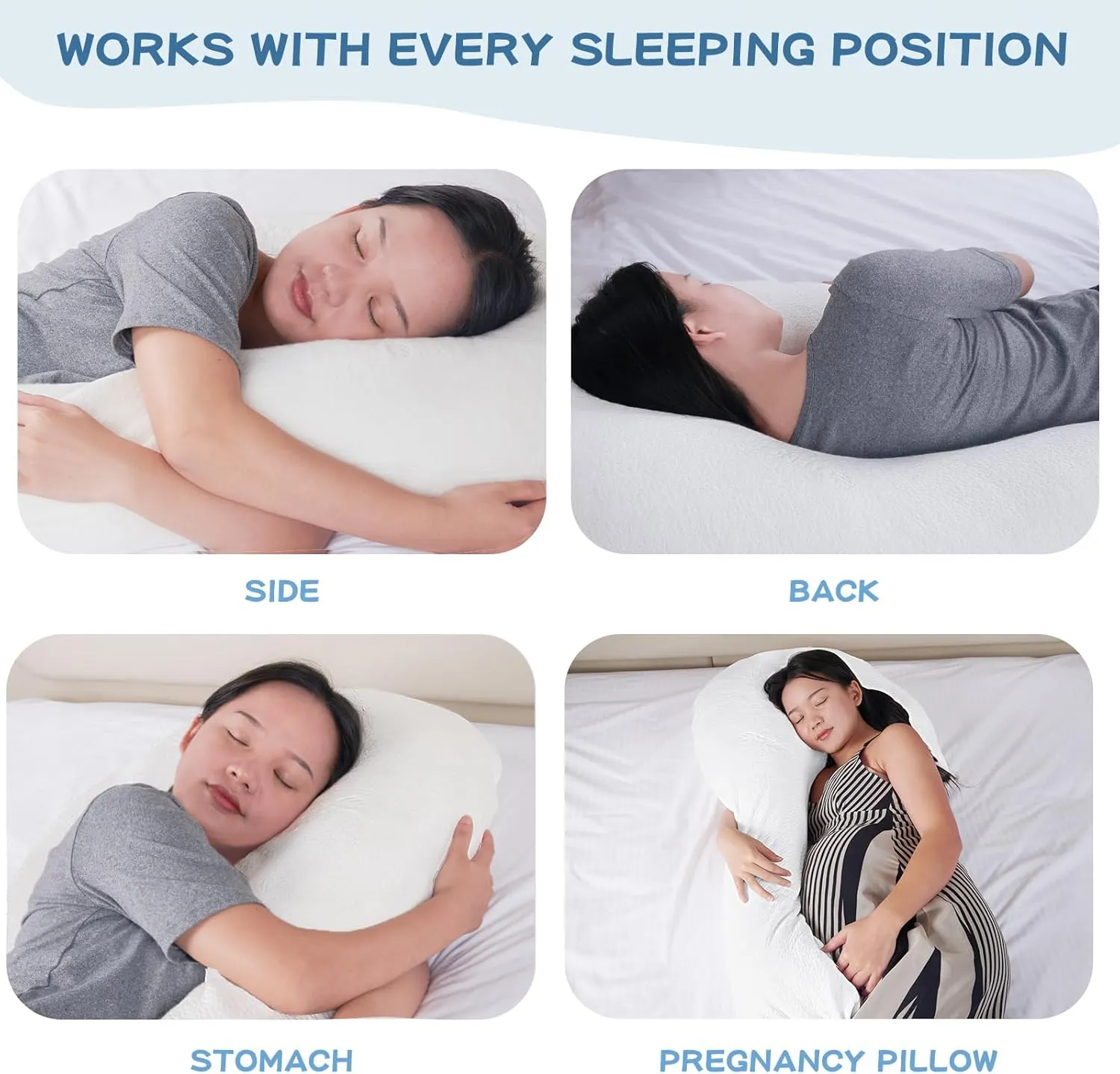 SAHEYER Body Pillow for Side Sleepers, 68 Inch Long Body Pillow Memory Foam Body Pillow with Cover, 3-Shaped Full Body Pillow Support Pregnancy - for Back, HIPS, Legs, Belly for Adults (White)