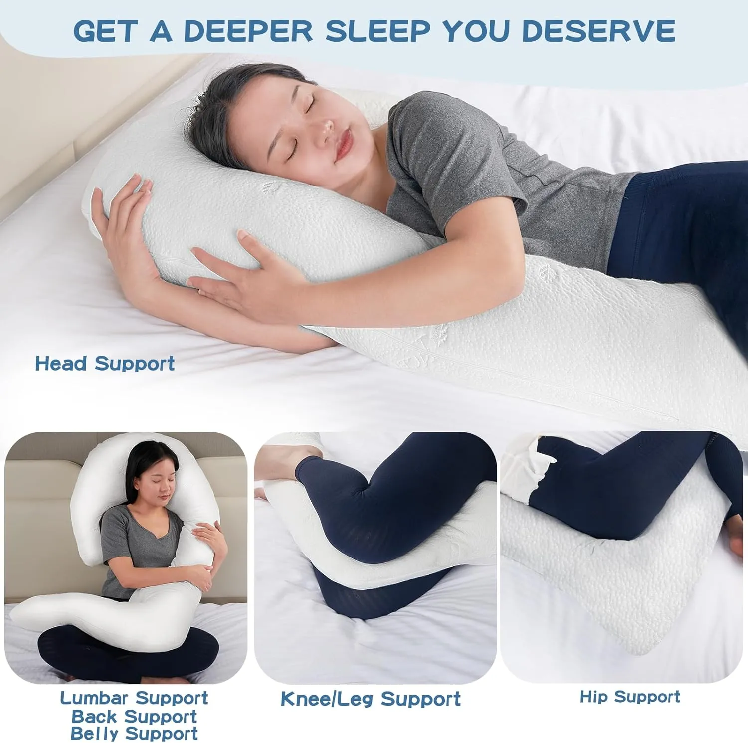 SAHEYER Body Pillow for Side Sleepers, 68 Inch Long Body Pillow Memory Foam Body Pillow with Cover, 3-Shaped Full Body Pillow Support Pregnancy - for Back, HIPS, Legs, Belly for Adults (White)