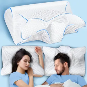 SAHEYER Cervical Neck Pillow, Memory Foam Pillow for Neck Pain Relief and Snoring, 2 in 1 Ergonomic Orthopedic Pillow for Side Sleeper for Back and Stomach Sleeper, White