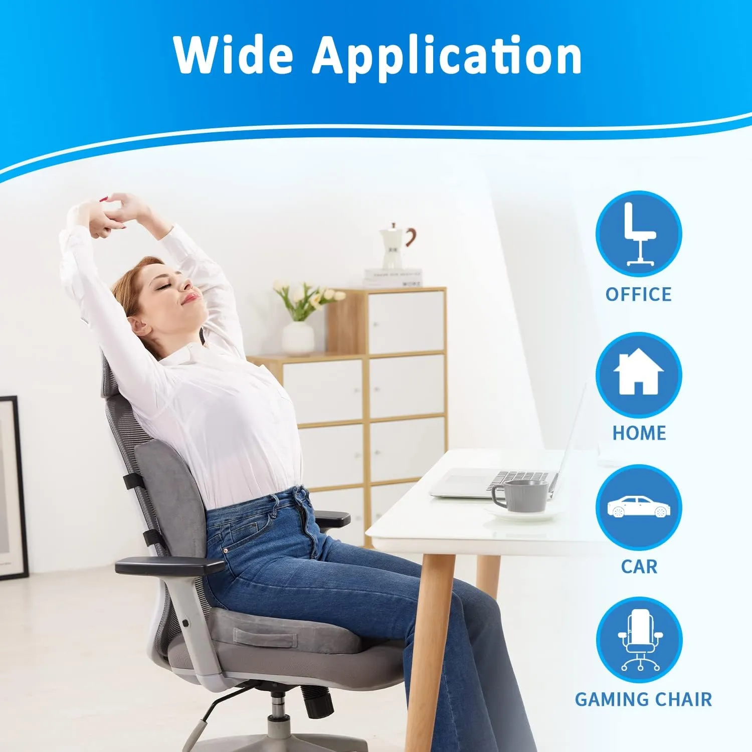 SAIREIDER Lumbar Support Pillow and Office Chair Cushion, Memory Foam Car Seat Cushions Back Support Pillows, Reduce Pressure On Tailbone and Sciatic Nerve, Relieve Pain of Back and Lumbar(Grey)