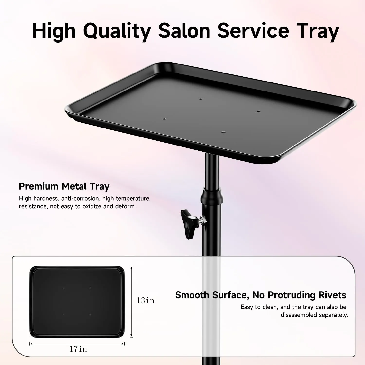 Salon Tray Cart Tattoo Tray Rolling Tray Spa Tray, Dental Tray Height Adjustable, Salon Tray on Wheels Hairstylist Salon Trolley Cart,Black