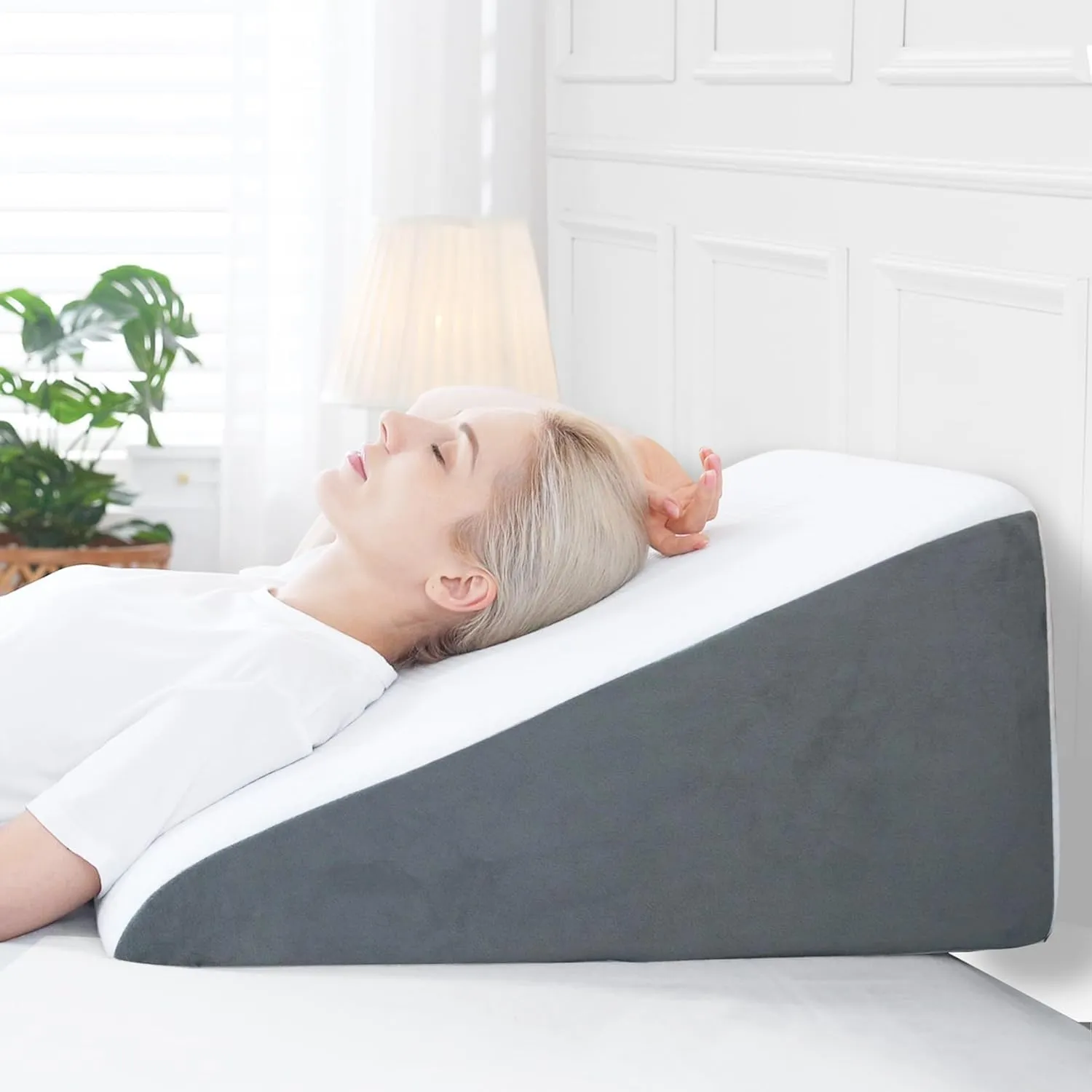 Sasttie Wedge Pillow, 12 Inch Memory Foam Bed Wedge Pillow for Sleeping, Acid Reflux, Back Pain, Post Surgery, and Snoring, Designed with Washable Cover, Dark Gray