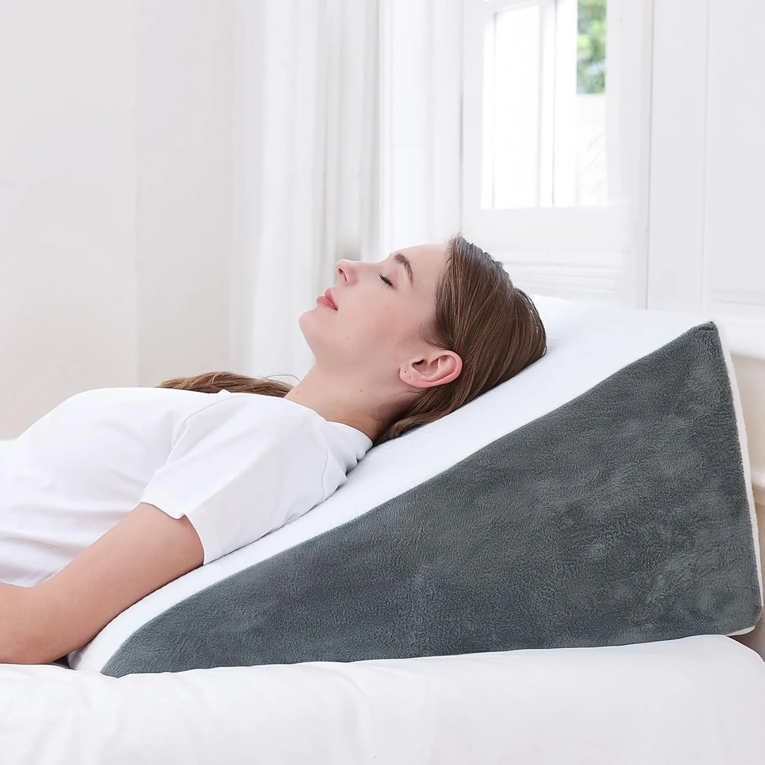Sasttie Wedge Pillow, 12 Inch Memory Foam Bed Wedge Pillow for Sleeping, Acid Reflux, Back Pain, Post Surgery, and Snoring, Designed with Washable Cover, Dark Gray