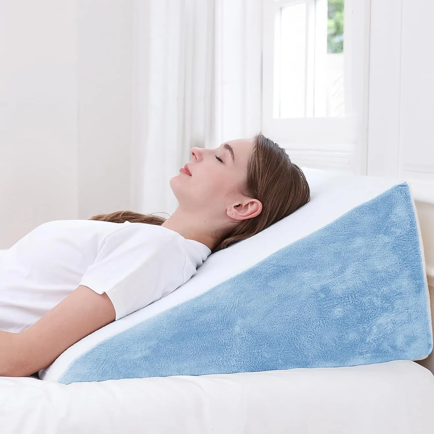 Sasttie Wedge Pillow, 12 Inch Memory Foam Bed Wedge Pillow for Sleeping, Acid Reflux, Back Pain, Post Surgery, and Snoring, Designed with Washable Cover, Sky Gray
