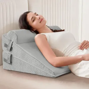 Sasttie Wedge Pillow, 3 Pcs Adjustable Headboard Wedge Pillow, Memory Foam Bed Wedge Pillow for Acid Reflux, Back and Legs Pain, Sleeping Wedge Pillow for Adults, Light Grey