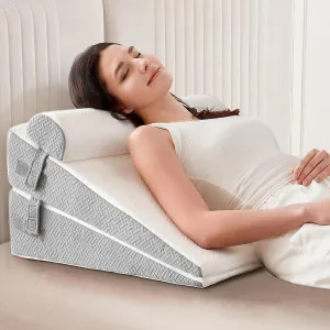 Sasttie Wedge Pillow, 3 Pcs Adjustable Headboard Wedge Pillow, Memory Foam Bed Wedge Pillow for Acid Reflux, Legs Pain, Sleeping Wedge Pillow for Adults, White & Light Grey
