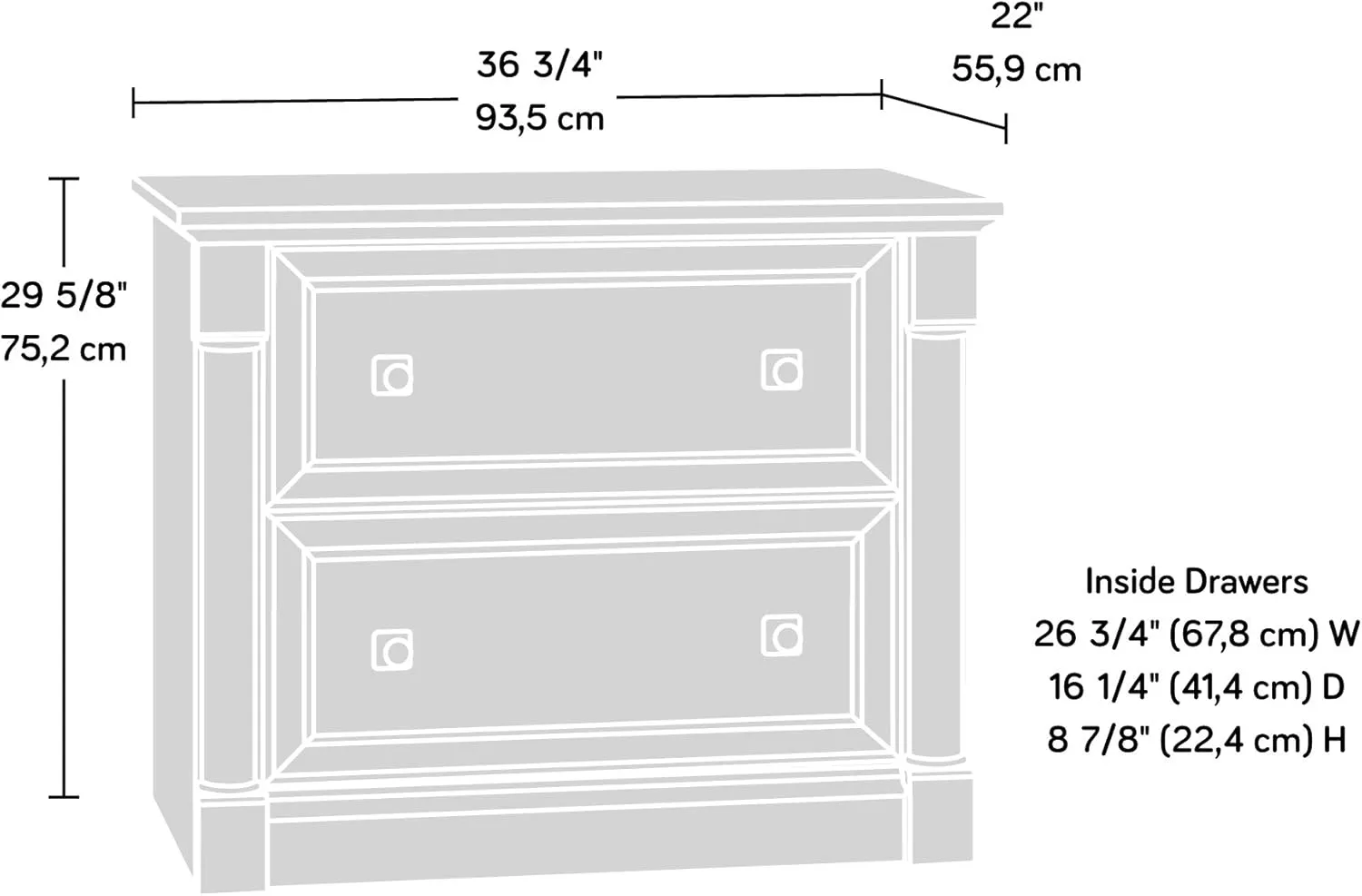Sauder Palladia 2 Drawer File Cabinet, Lateral Filing Cabinets for Home Office, Hanging File Folders Organizer, Interlocking Drawers, in Split Oak Finish