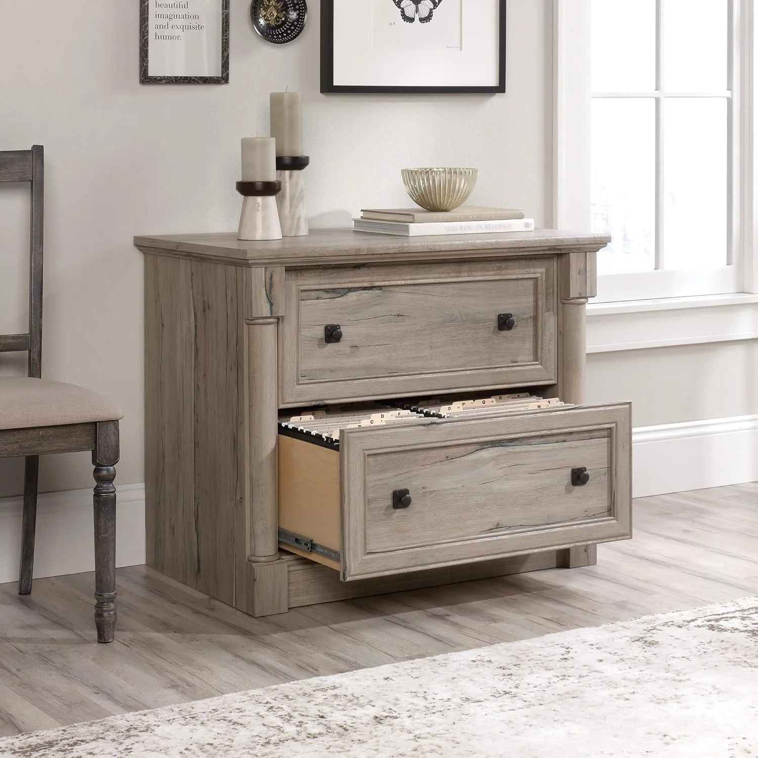 Sauder Palladia 2 Drawer File Cabinet, Lateral Filing Cabinets for Home Office, Hanging File Folders Organizer, Interlocking Drawers, in Split Oak Finish