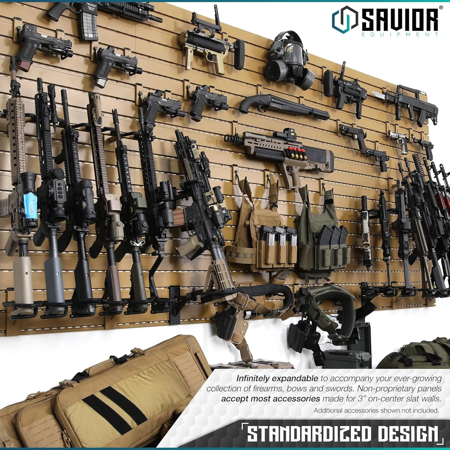 Savior Equipment Wall Rack System Heavy-Duty Steel Tactical Rifle Carbine Shotgun Handgun Storage Wall Mount, Modular Firearms Gun Wall Gear Accessories Organizer, Holds up to 6 Rifles & 6 Pistols
