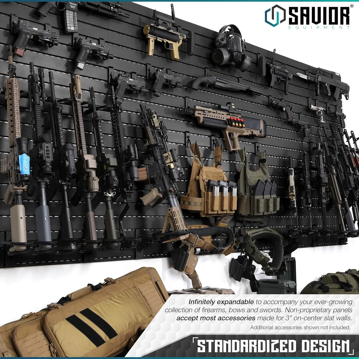 Savior Equipment Wall Rack System Heavy-Duty Steel Tactical Rifle Carbine Shotgun Handgun Storage Wall Mount, Modular Firearms Gun Wall Gear Accessories Organizer, Holds up to 6 Rifles & 6 Pistols