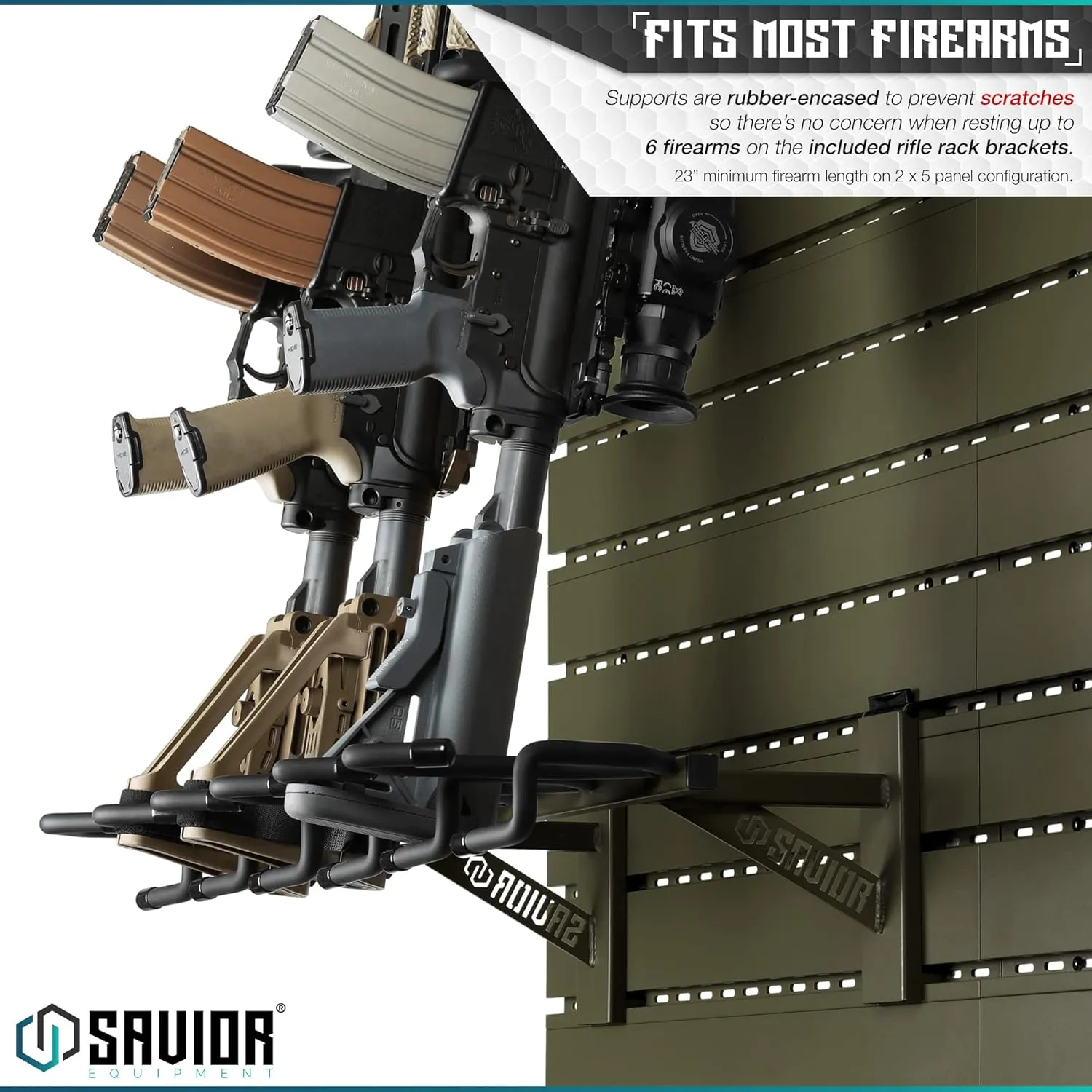 Savior Equipment Wall Rack System Heavy-Duty Steel Tactical Rifle Carbine Shotgun Handgun Storage Wall Mount, Modular Firearms Gun Wall Gear Accessories Organizer, Holds up to 6 Rifles & 6 Pistols