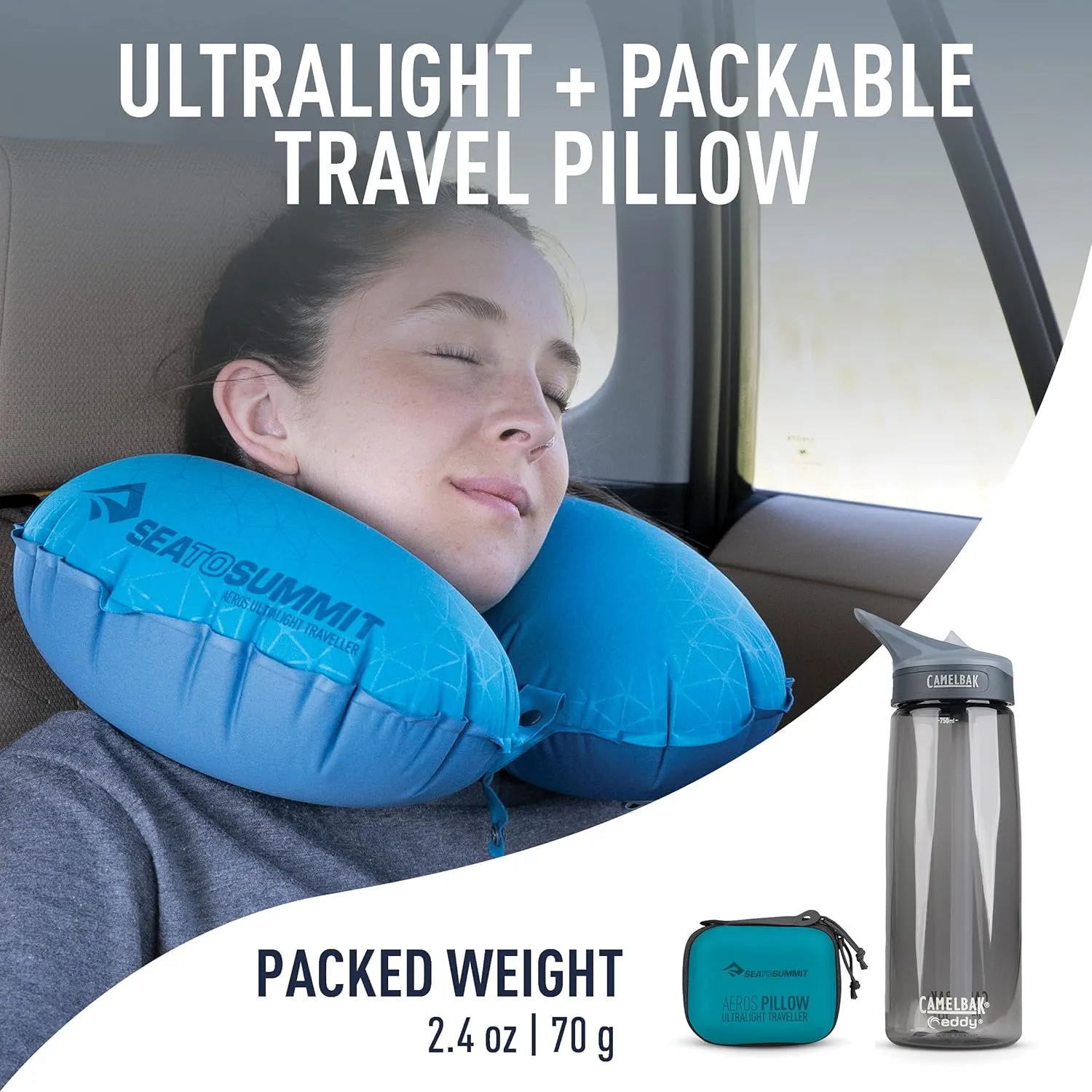 Sea to Summit Aeros Ultralight Traveller Inflatable Neck Pillow, Aqua