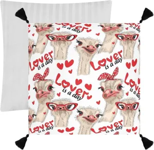 Seamless Ostriches with Red Glasses Hairpins Lover is a Day Letterings One Side Linen-like Pillow Case Sham Cushion Case Cover with Core, Soft Bed Pillow Case Throw Pillowcase with Core 20x20 inches