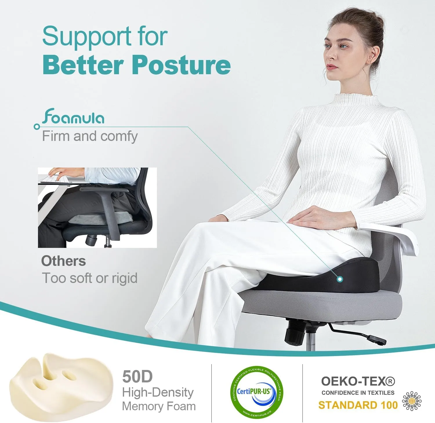 Seat Cushion for Office Chair, Memory Foam Sciatica Pain Relief Pillow, Seat Cushion for Hip, Tailbone, Coccyx Pain, Desk Chair Cushions for Office, Gaming, Car, Wheelchair