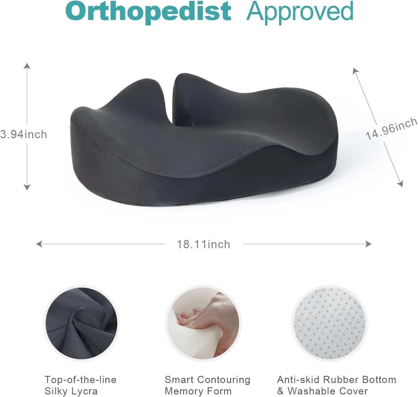 Seat Cushion for Office Chair, Memory Foam Sciatica Pain Relief Pillow, Seat Cushion for Hip, Tailbone, Coccyx Pain, Desk Chair Cushions for Office, Gaming, Car, Wheelchair