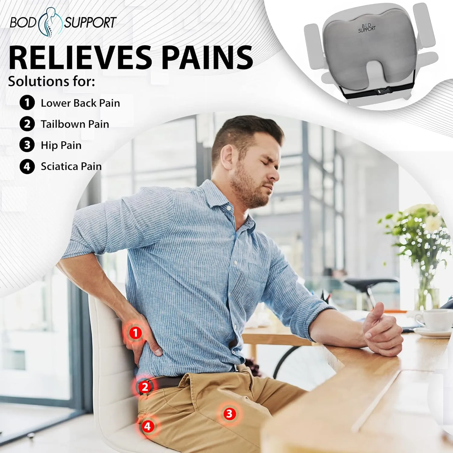Seat Cushion with Straps - Seat Cushions for Office Chairs, Car Seat Cushion for Tailbone Pain Relief Cushion Design to Relieve Sciatica Coccyx Design from Prolonged Sitting (Grey)