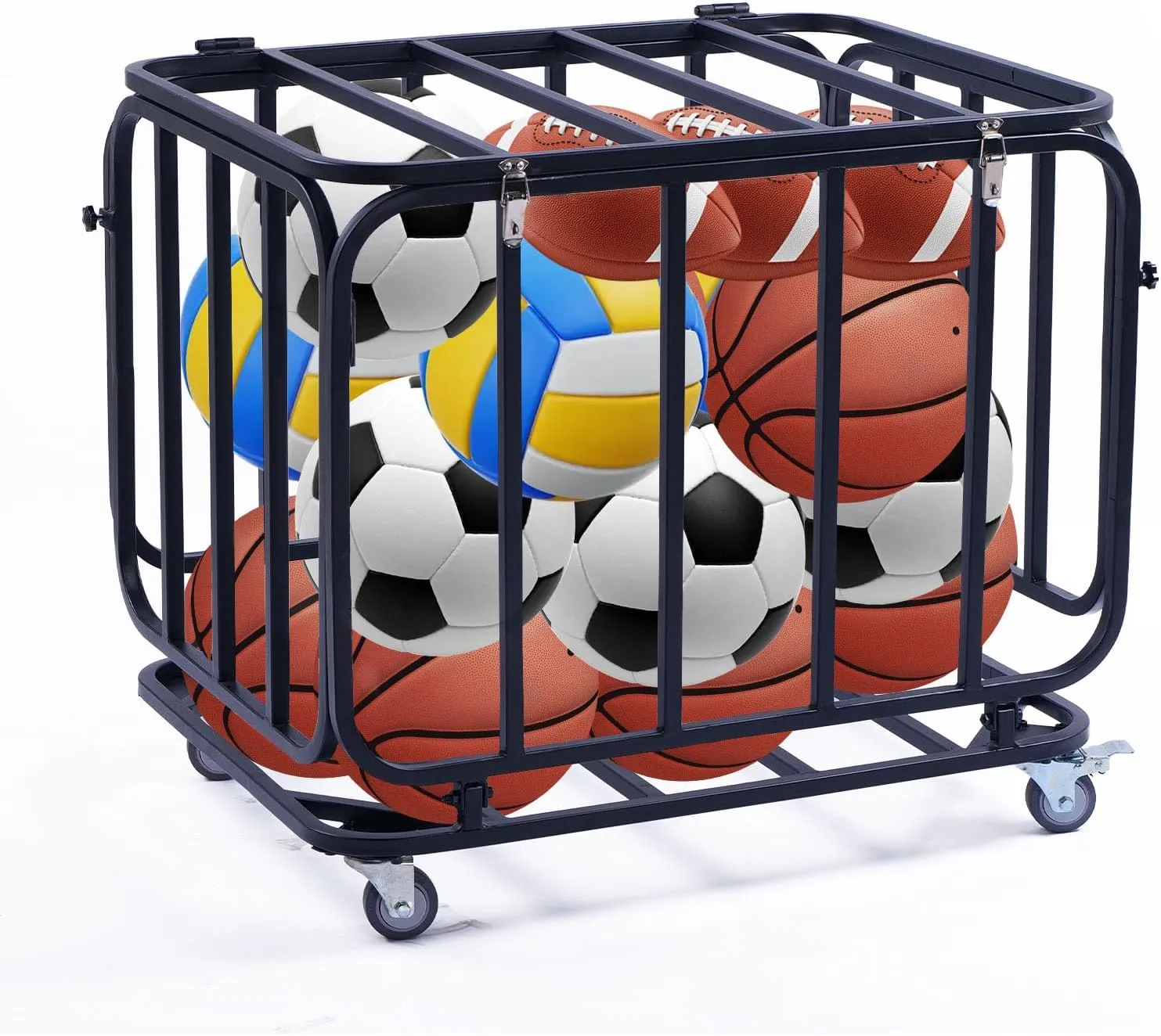 Secure & Mobile Heavy-Duty Steel Ball Storage Cart - Lockable Lid! Ideal for Gyms, Schools, Sports Centers - Indoor & Outdoor All-Sport Equipment Organizer on Wheels