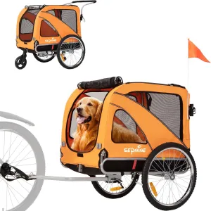 Sepnine Dog Cart of 2 in 1 Large Pet Dog Bike Trailer Bicycle Trailer, Foldable Frame with Hand Lock Brakes and Universal Bicycle Coupler (Orange)