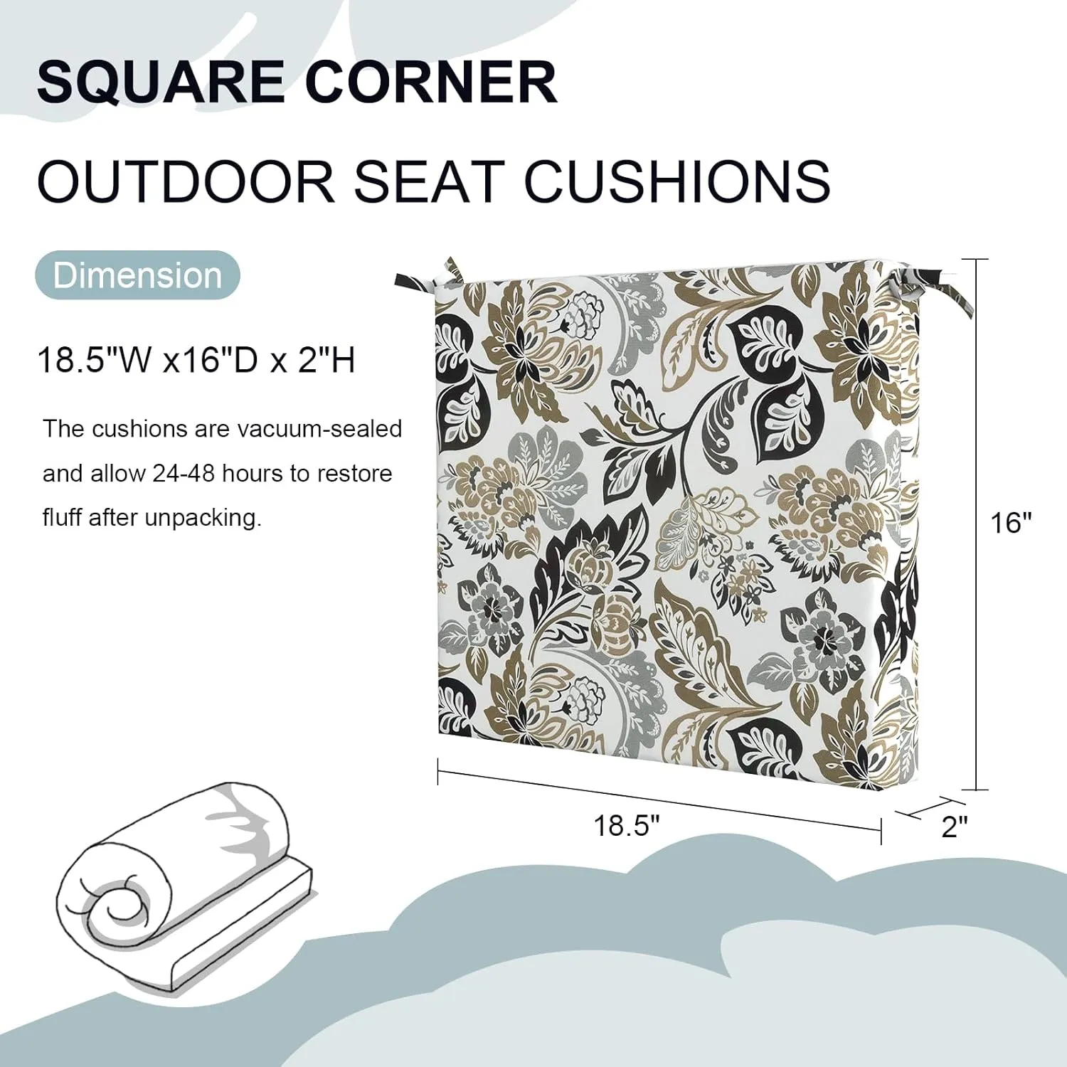 Set of 2 Outdoor Square Chair Cushions 18.5"x16"x2" for Patio, Water Resistant Patio Dining Seat Pads Replacement for Kitchen Garden and Outdoor Furniture Decoration - Dailey Tan