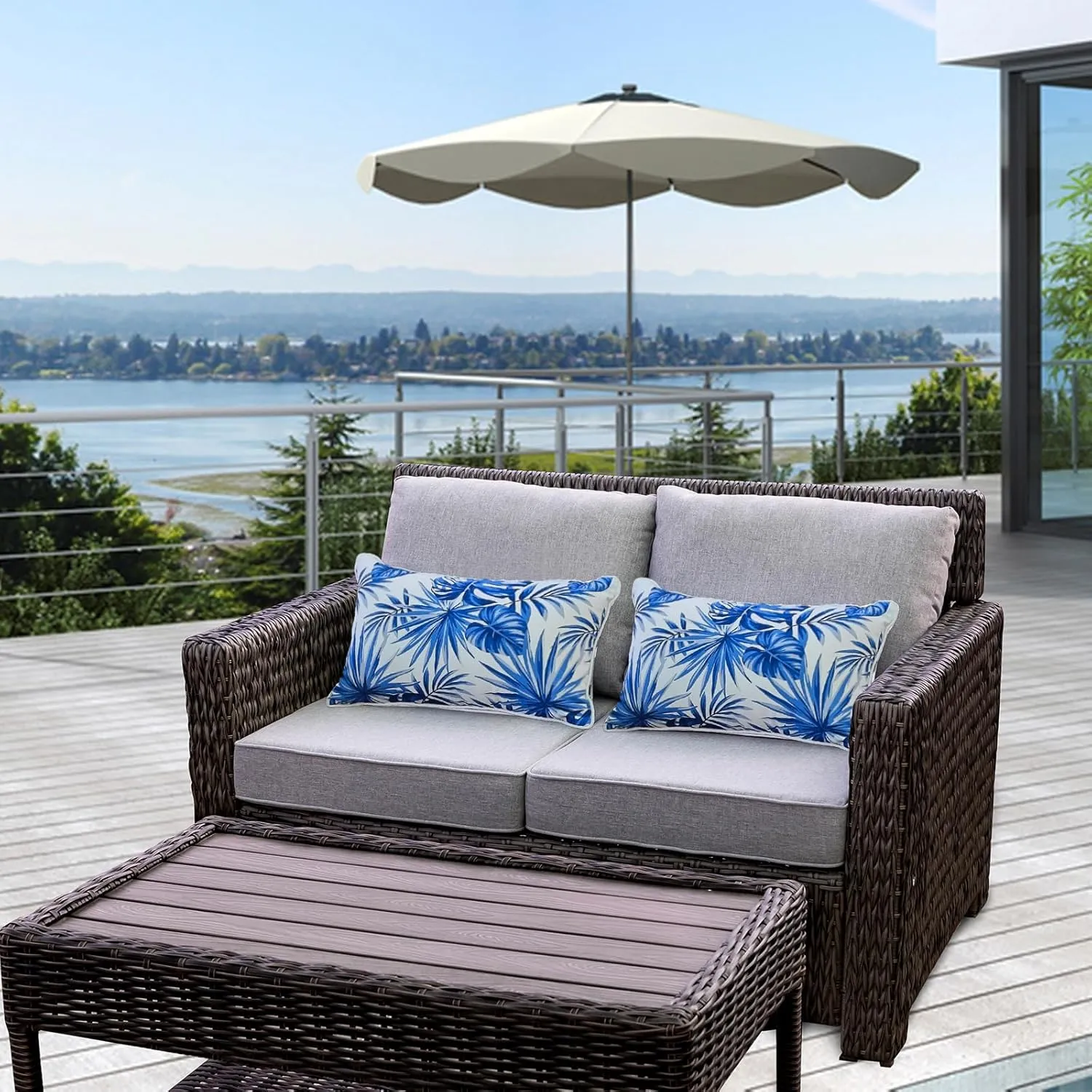 Set of 2 Patio Lumbar Pillows, 12”x20” Fade Resistant Outdoor Waterproof Lumbar Pillow with Inners, Decorative Garden Lumbar Cushions for Home Patio Terrace Sofa Use