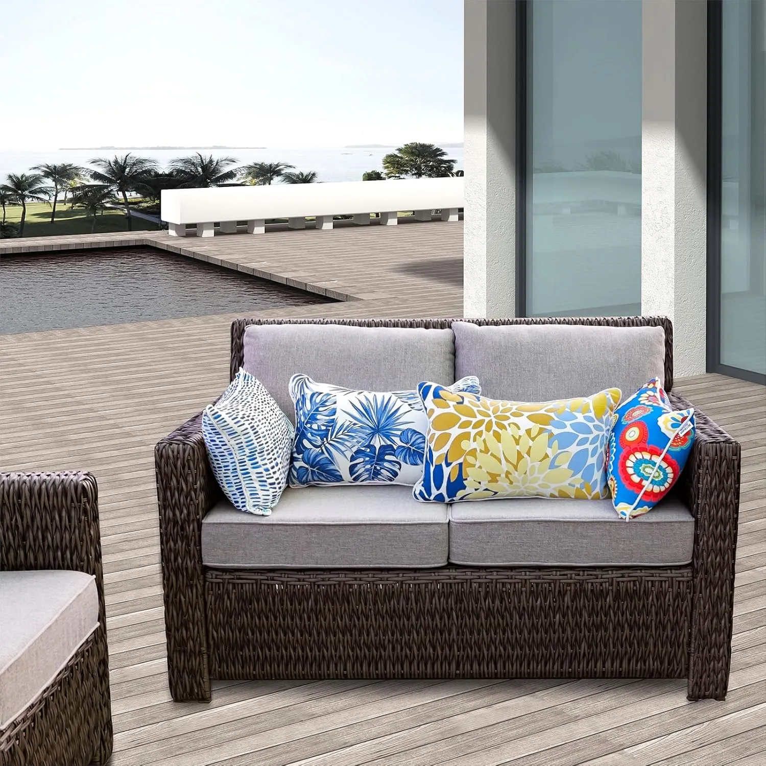 Set of 2 Patio Lumbar Pillows, 12”x20” Fade Resistant Outdoor Waterproof Lumbar Pillow with Inners, Decorative Garden Lumbar Cushions for Home Patio Terrace Sofa Use